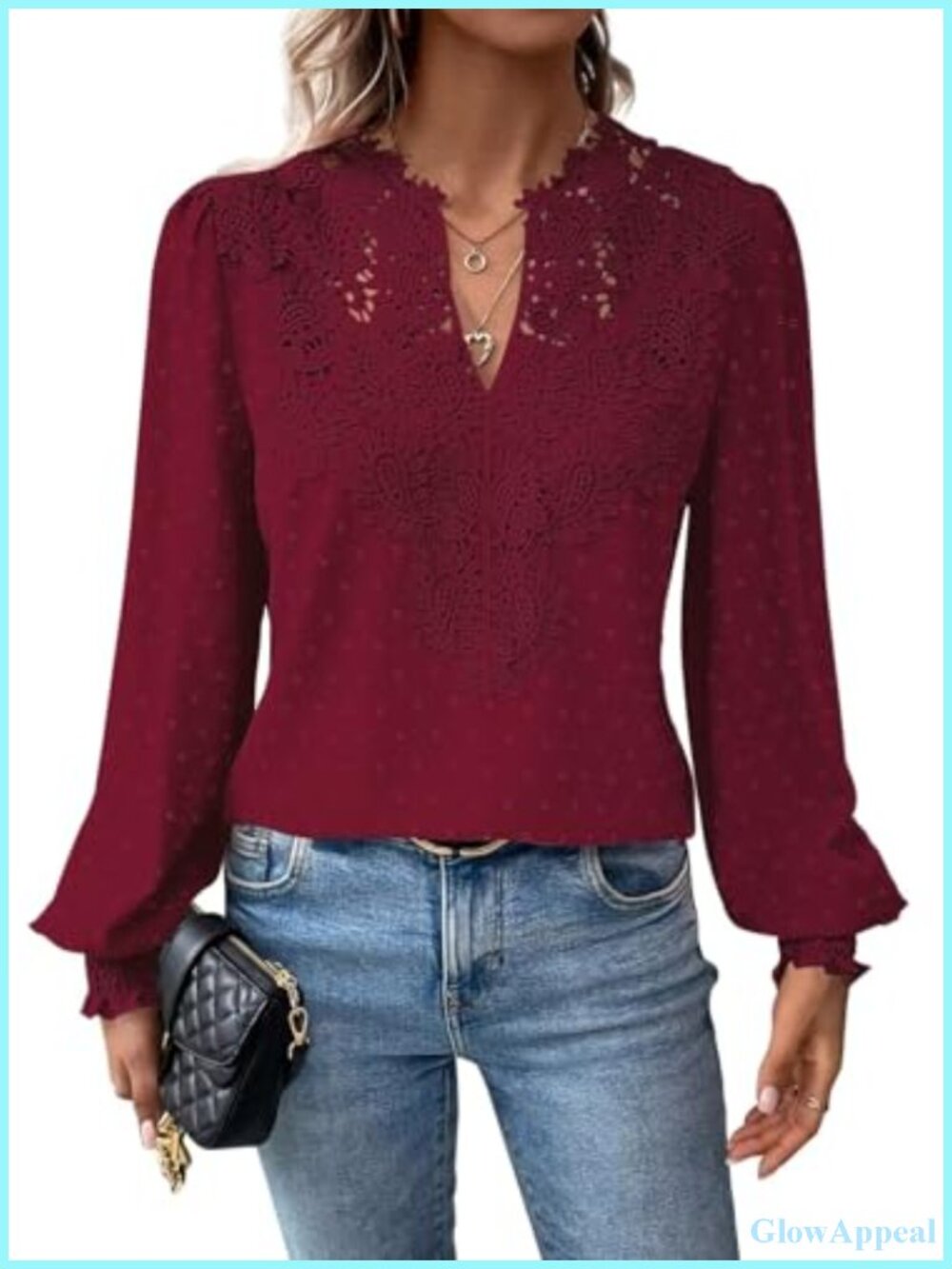 Boho Lace Floral V Neck Long Sleeve Blouse Women Flowy Peasant Top Ruffled Cuffs